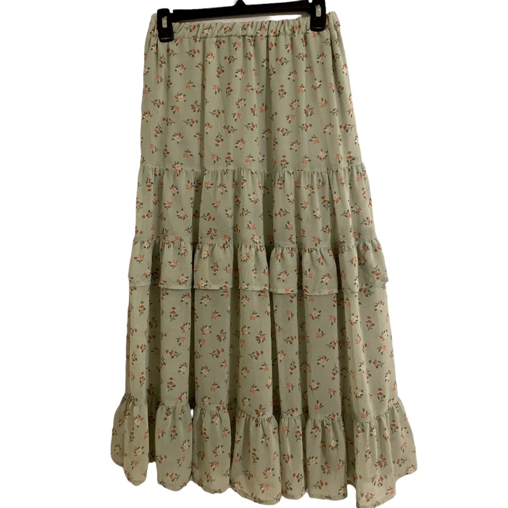 Floral Sage Green Tiered Skirt